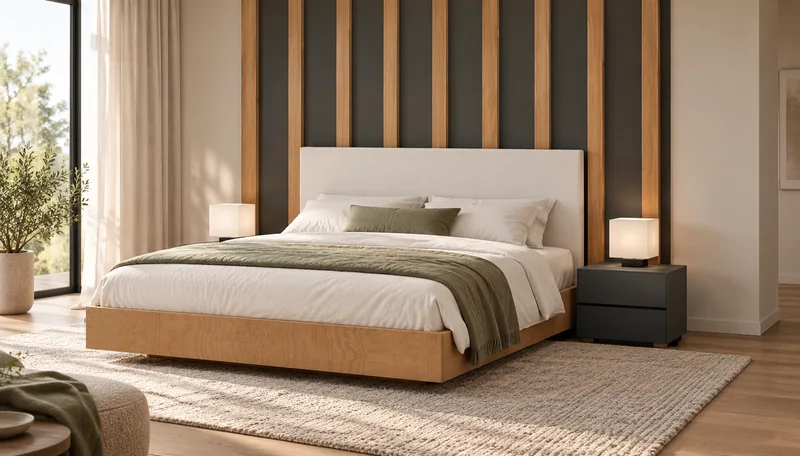 Echtes Schlafzimmer mit Wandpaneel