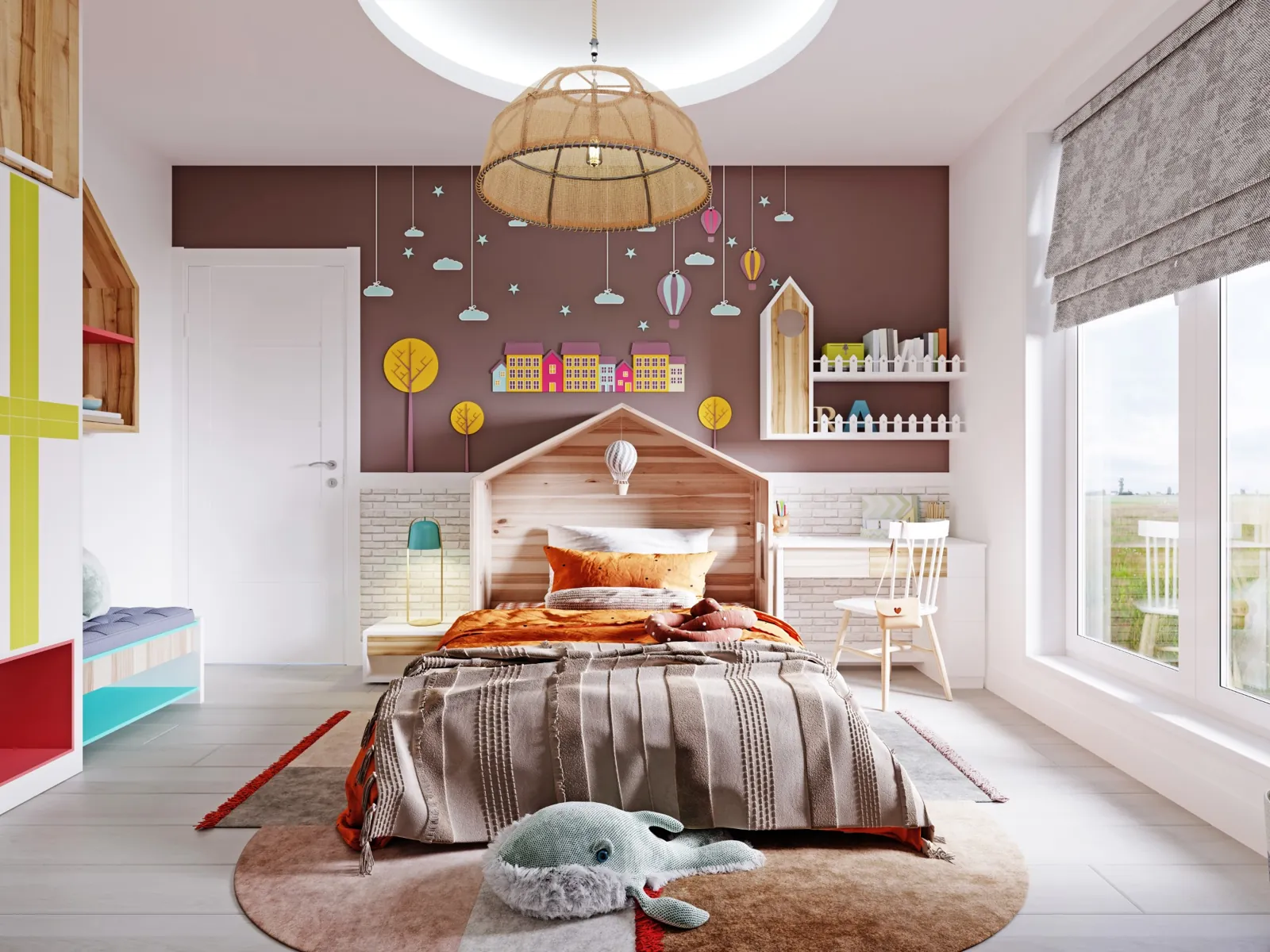 Kinderbett mit Kopfteil in Hausform