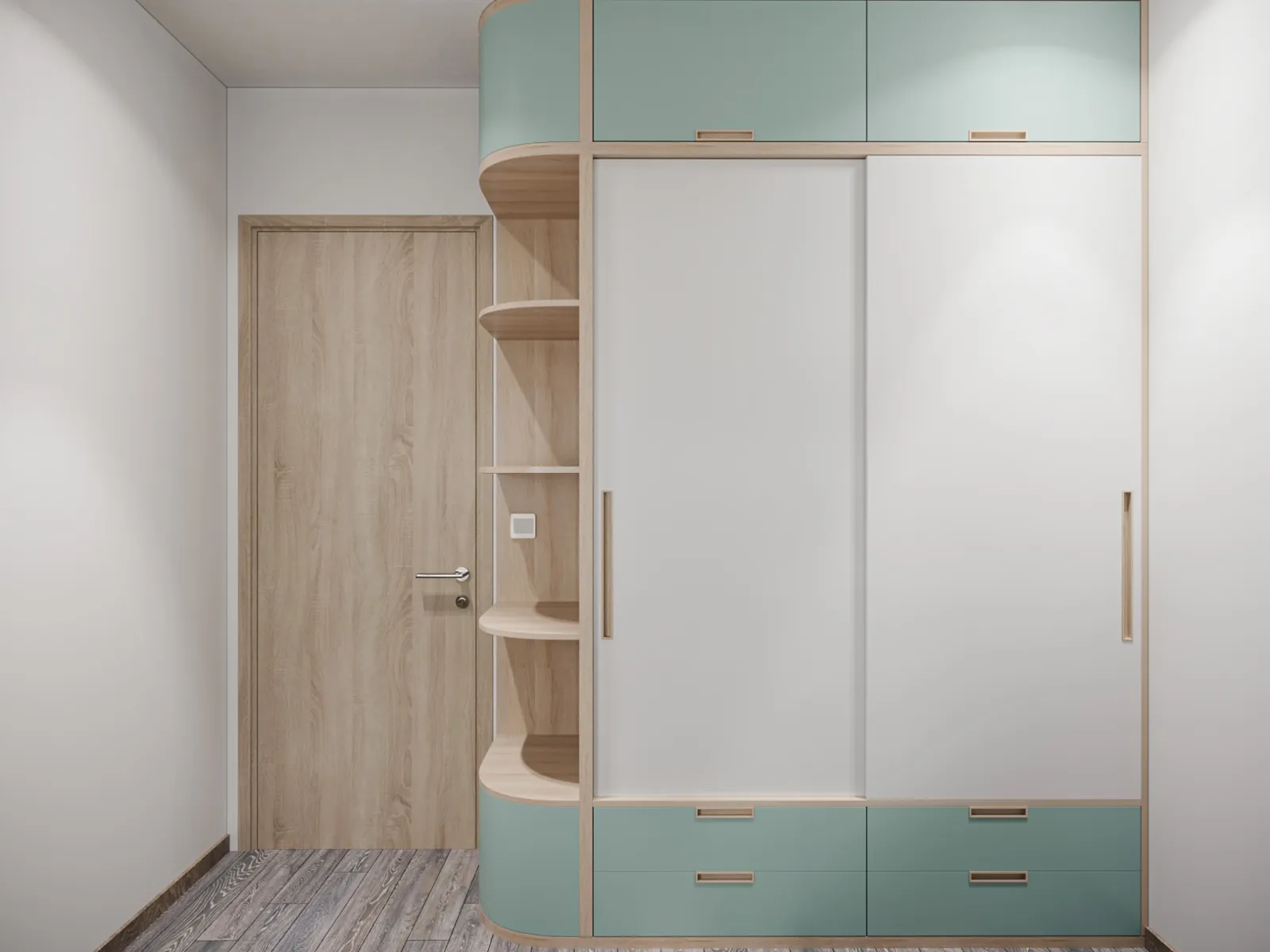 Einbauschrank im Vorzimmer mit offenem Regalfach
