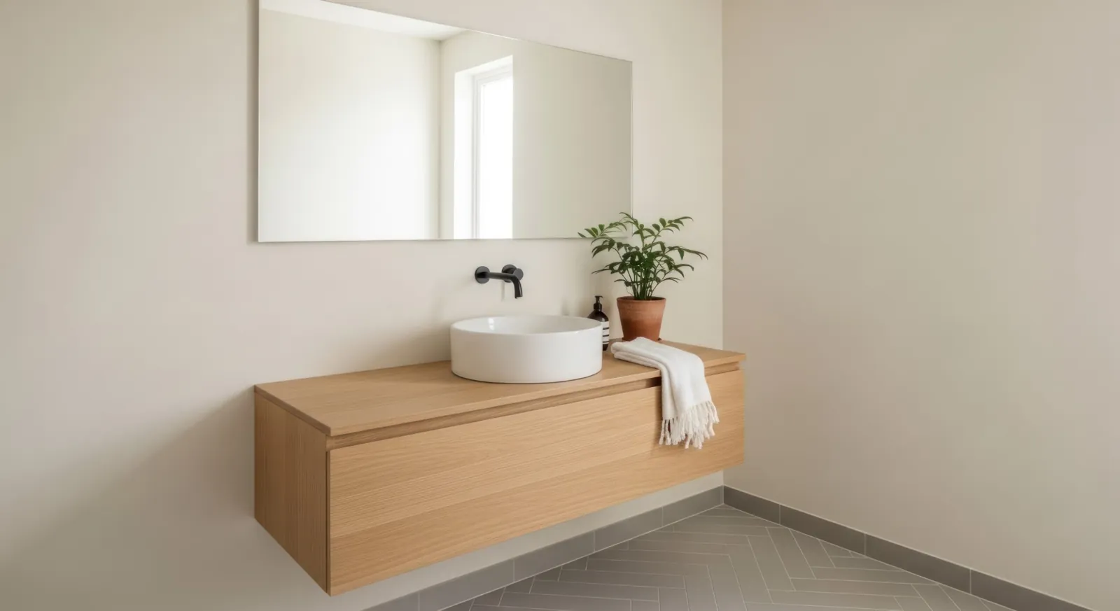 Schwebender Badschrank in Eiche-Dekor